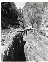 BW Photo of slide problems along the Emerald Pools Trail.