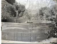 Construction of million gallon water tank at Birch Creek with second tier of walls in place.