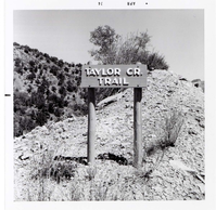 Road sign reading 'Taylor Cr. Trail' in Kolob Canyon.