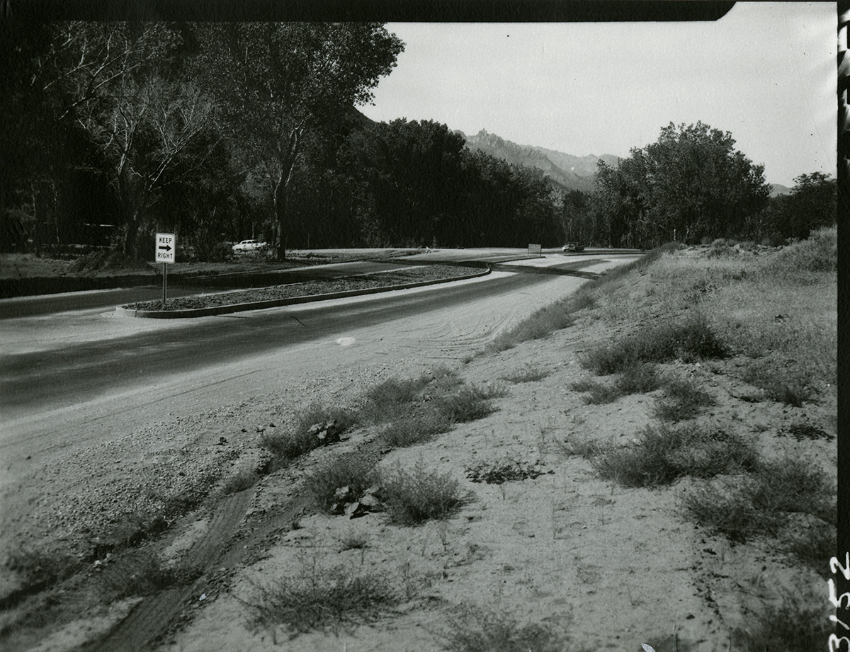 Traffic separator at Camp Center junction. Project: realignment of Highway 1 (park highway).