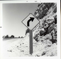 Approaching right curve sign in Kolob Canyon.