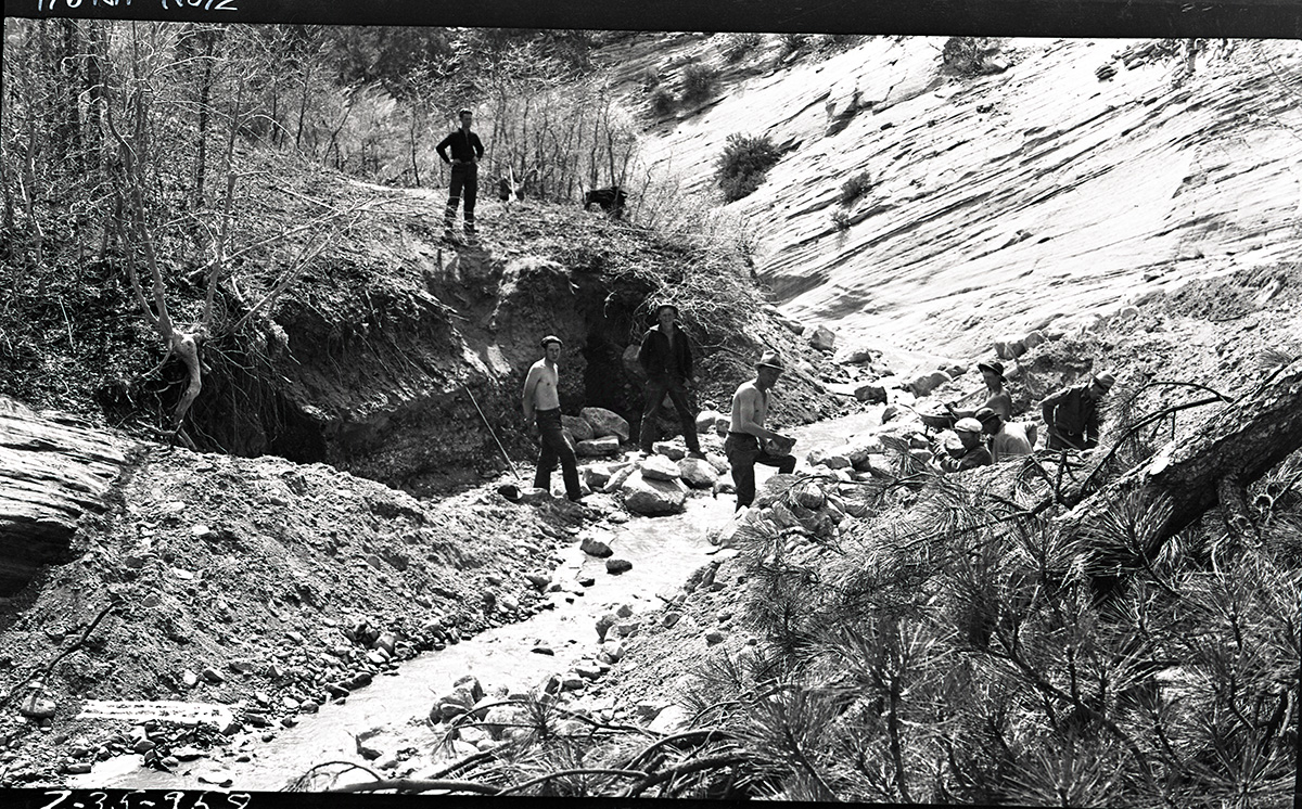 Excavation for bridge, East Rim truck trail.