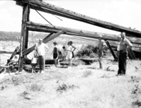 Congressman Lawrence Burton and party at the Cable Mountain hoist and trellis works; accompanied by Assistant Superintendent Dickensen.