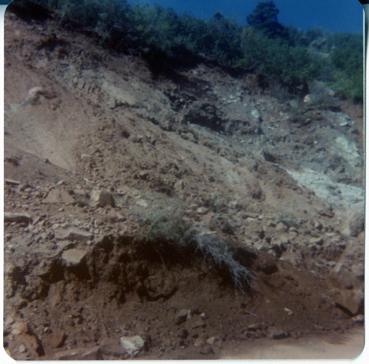 Side rocks and dirt on side of hill during road work/repair in Kolob Canyon.