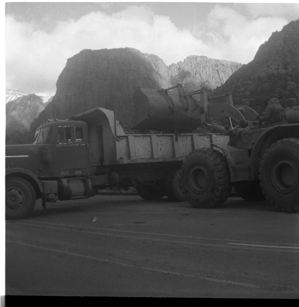 BW photo of rock slide near Echo Rock - 2.5" x 2.5".