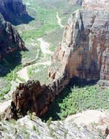 View of Angels Landing and the Virgin River from East Rim.