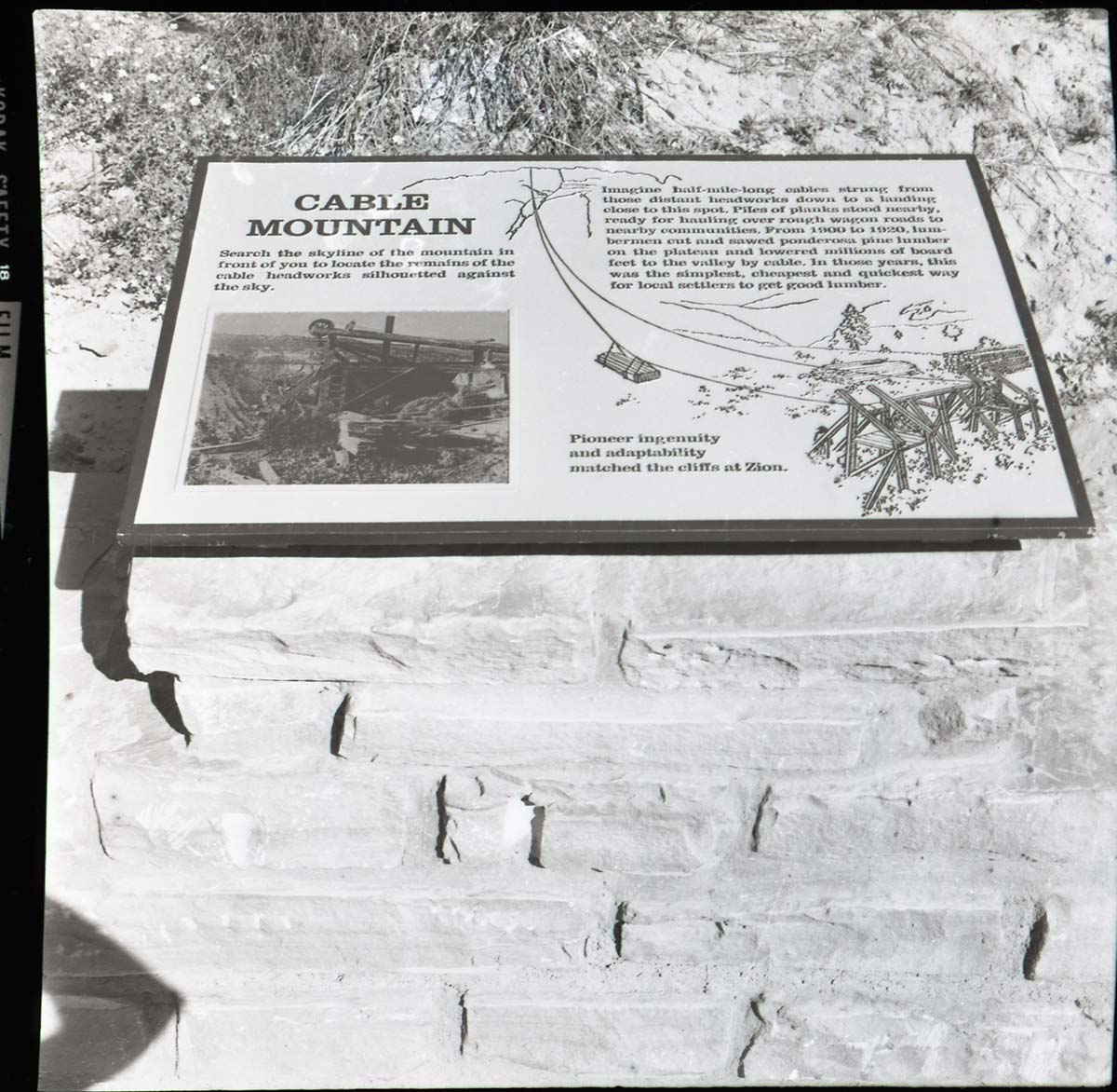 BW Photos of trailside exhibits.