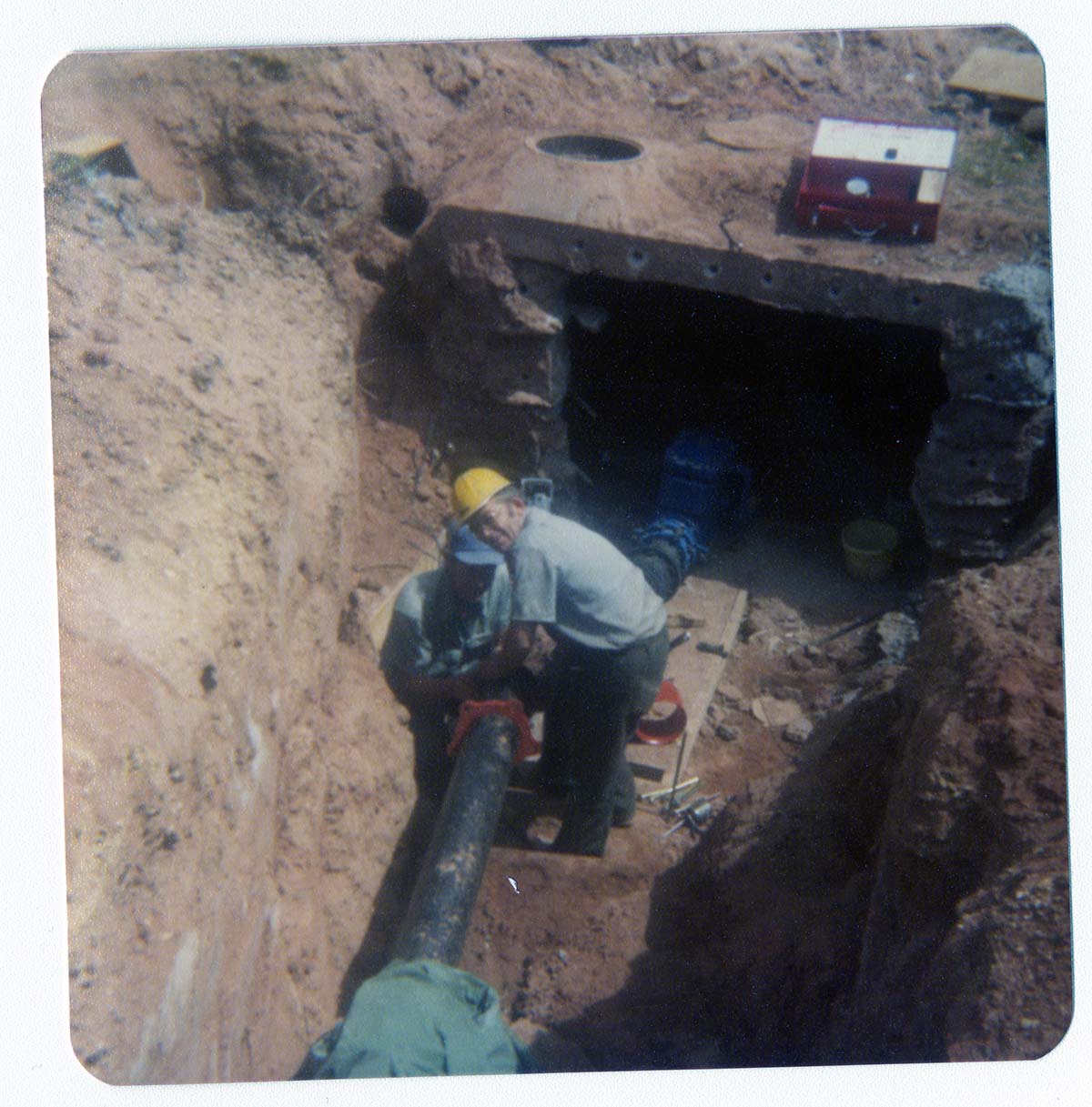 Workers during the construction of the Springdale water pipeline.