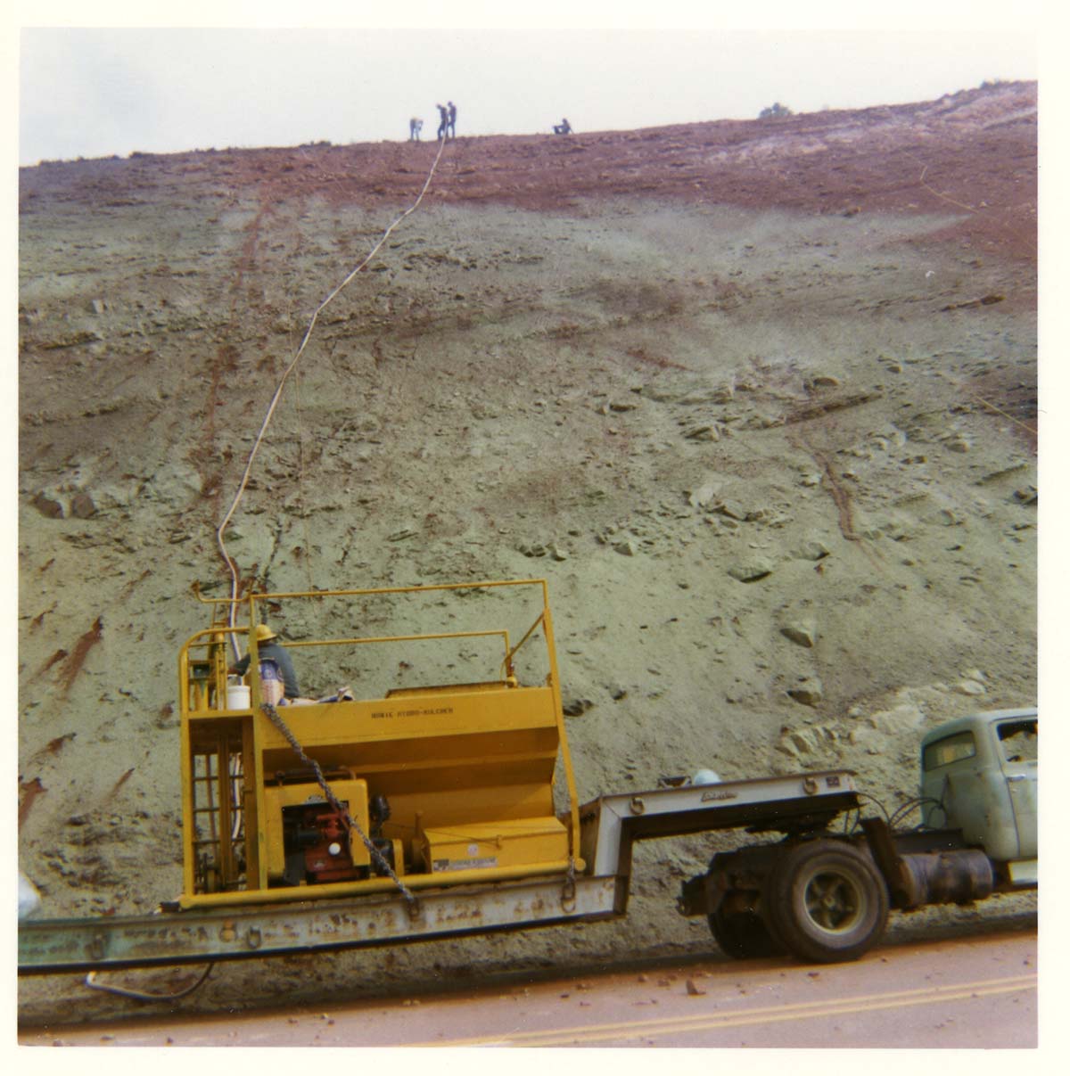 Color photo of the hydroseeding experiment along the Kolob Canyon Road.