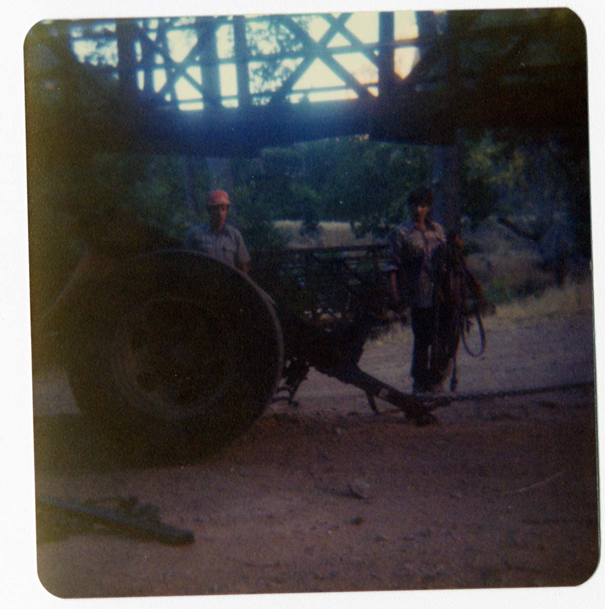Workers during the arrival and replacement of the new Birch Creek footbridge.