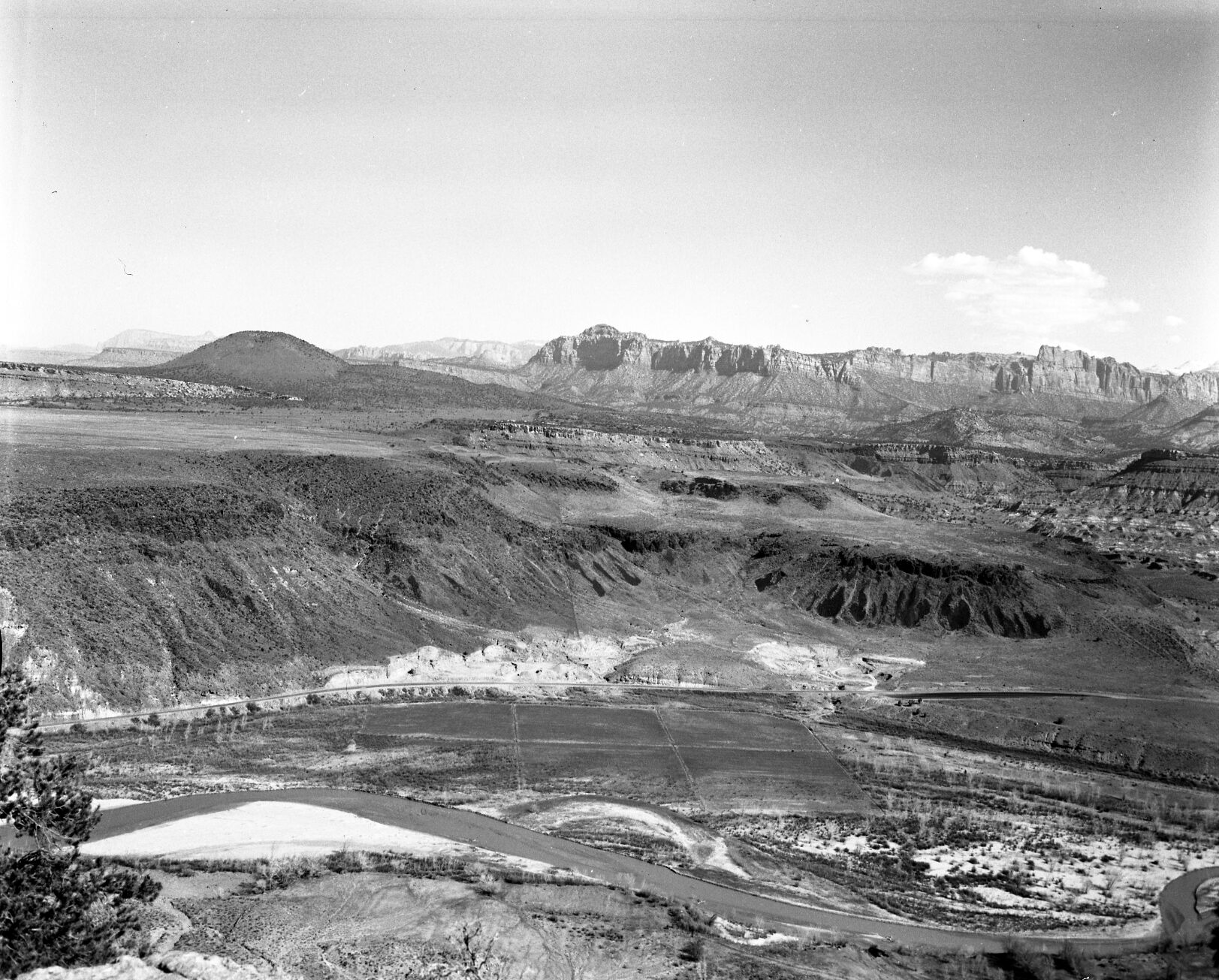 Crater Hill from mesa above Grafton, Utah.