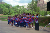 Color Photos of the official launch of the Zion shuttle system- same day as the new visitor center opening.