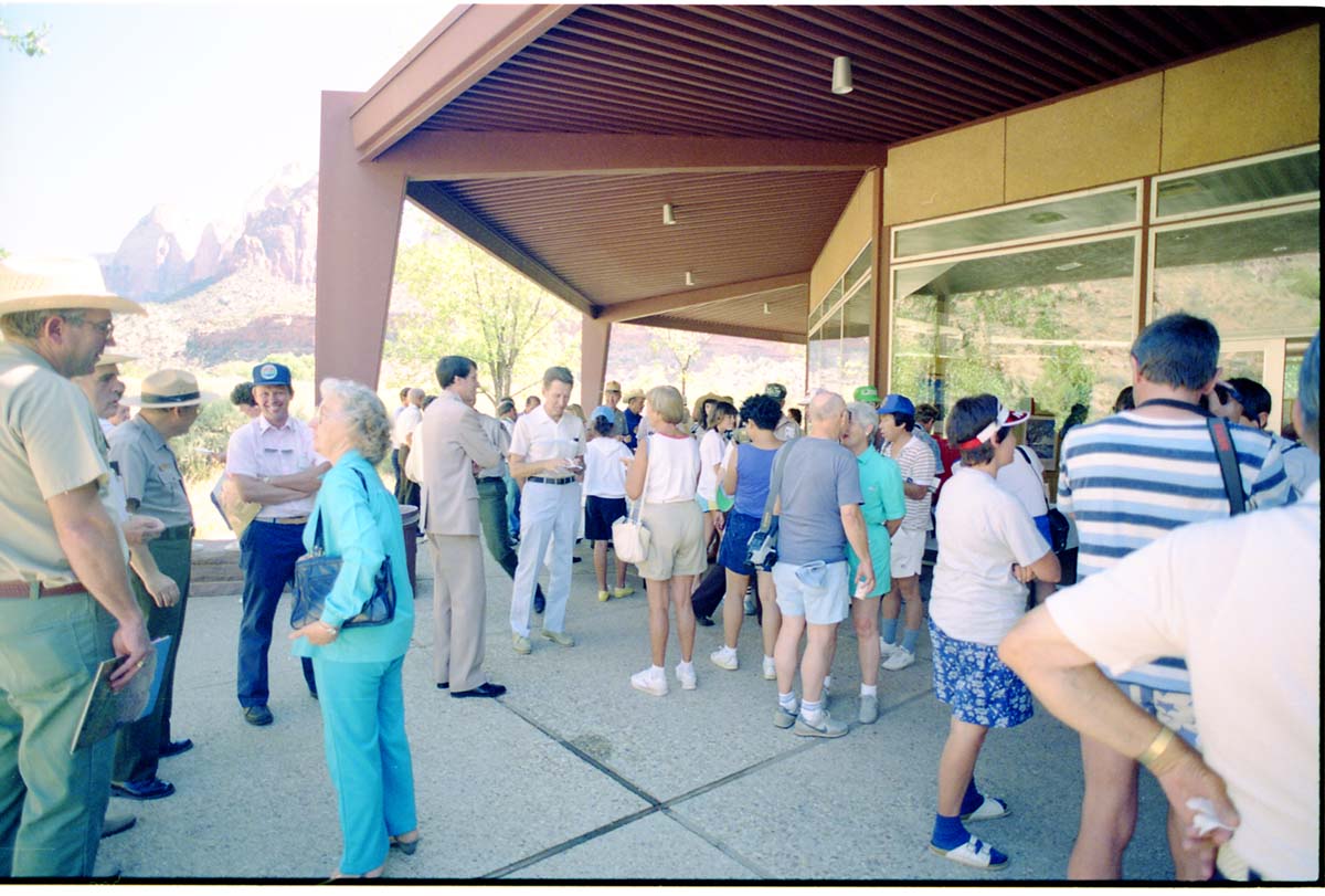 Color Photos of the parks 72nd anniversary celebrations- cake cutting, barbecue, speakers.