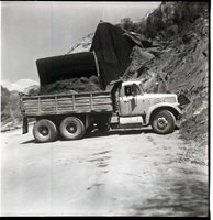 BW photo of rock slide near Echo Rock - 2.5" x 2.5".