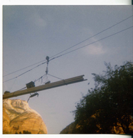 Equipment for the construction of Wiley Tank being transported by tramline.