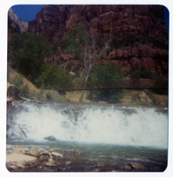 Birch Creek dam with the new footbridge during the arrival and replacement of the new Birch Creek footbridge.