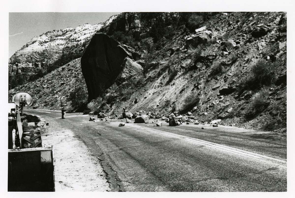 BW Photo of rock slide near echo rock - 35MM.