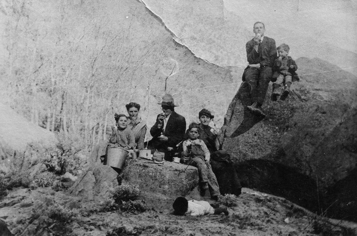 William Crawford family on a picnic in Oak Creek Canyon, March 1917. View of Elva (daughter)