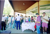Color Photos of the parks 72nd anniversary celebrations- cake cutting, barbecue, speakers.