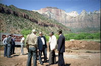 Color Photos of groundbreaking ceremony for remodeling of headquarters / visitor center building.
