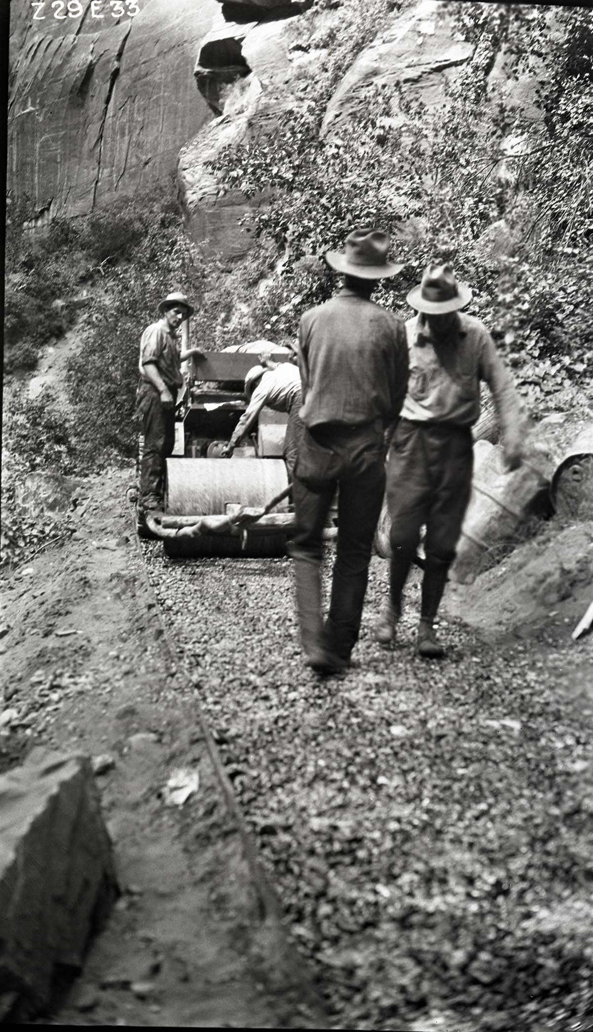 Narrows Trail construction- rolling the base course.