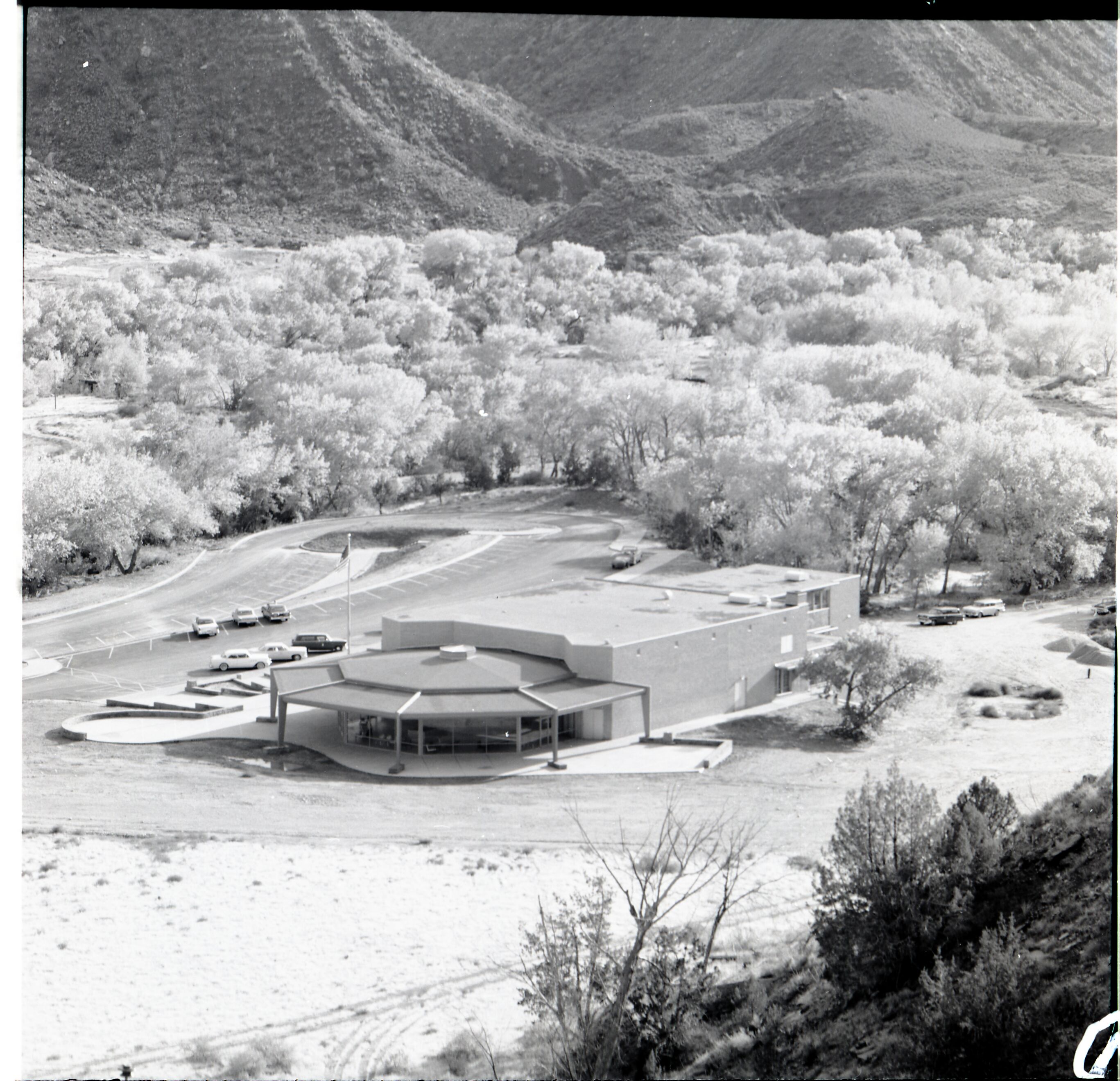 Completed Mission 66 Visitor Center and Museum from northwest.