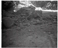 BW Photo of a rock slide along Route 2 - 110mm.