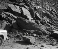 BW photos of rock slides in Kolob Canyons - 110mm.