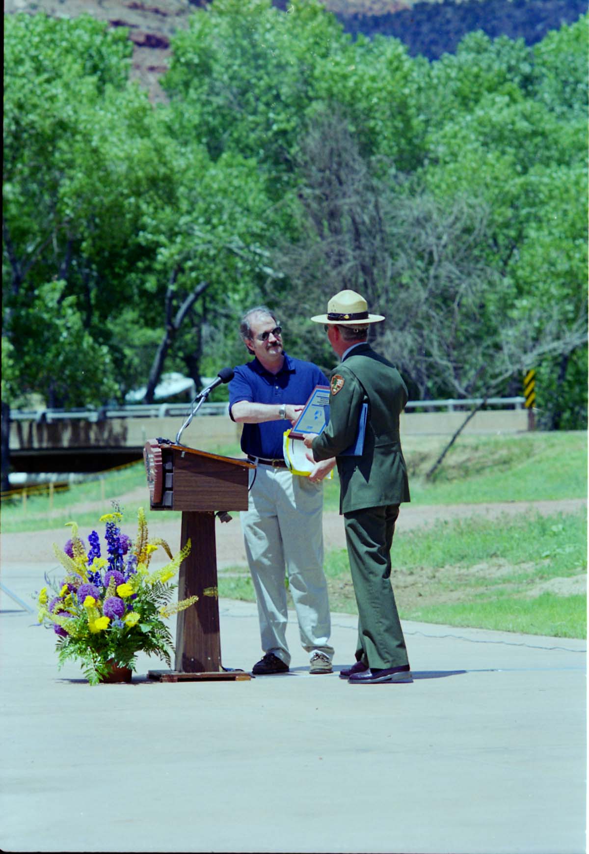 Color Photos of the opening celebration for the new visitor center - Same day as the official shuttle launch.
