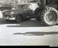 Mock accident to illustrate careless use of equipment.