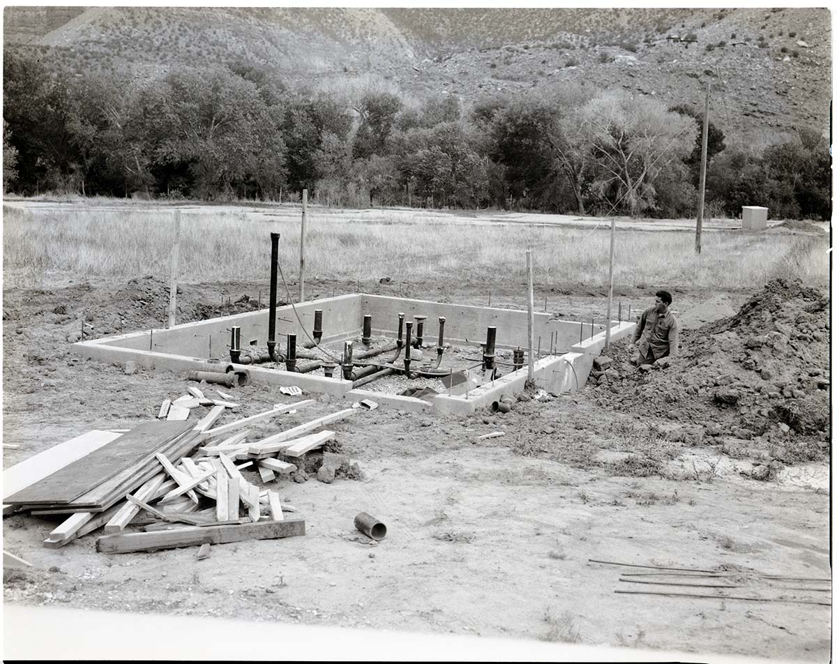 Construction of comfort station, Watchman Campground- foundation and rough plumbing work.