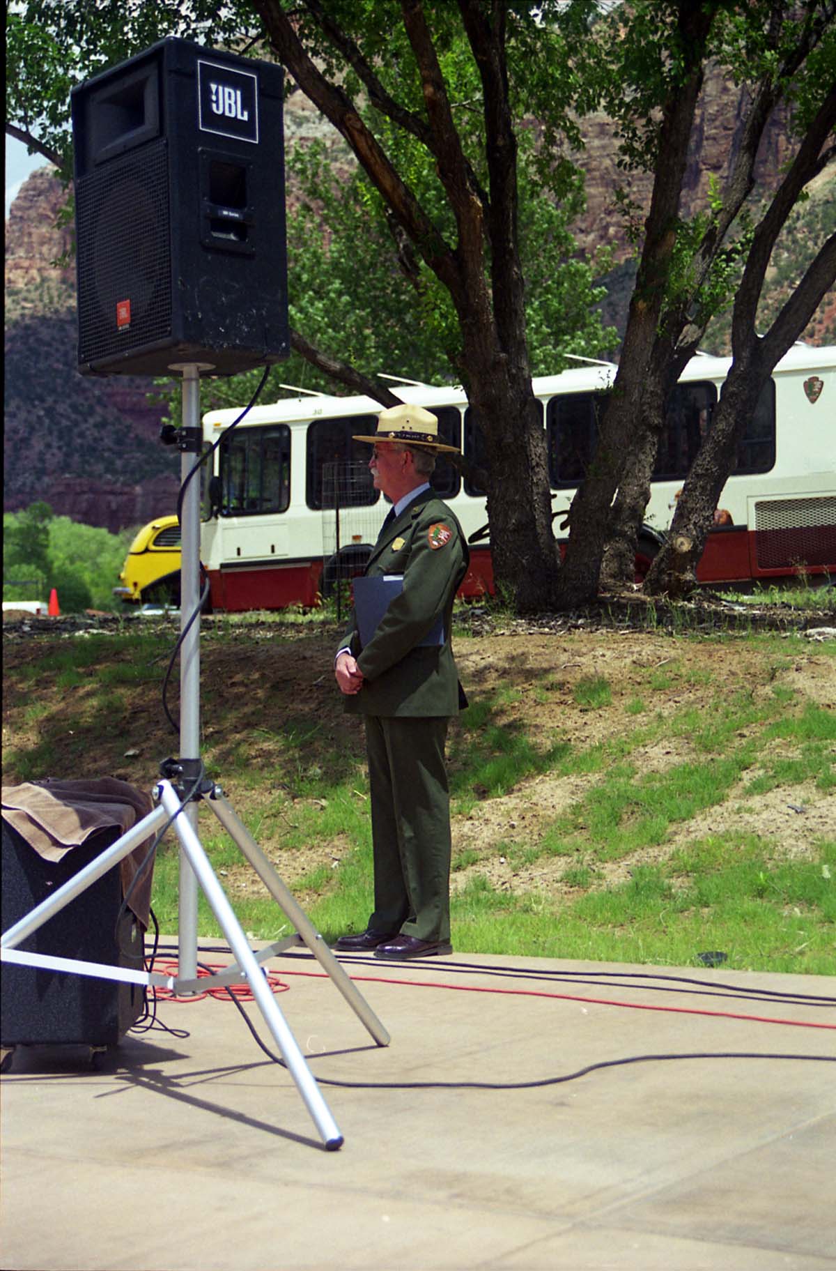 Color Photos of the official launch of the Zion shuttle system- same day as the new visitor center opening.