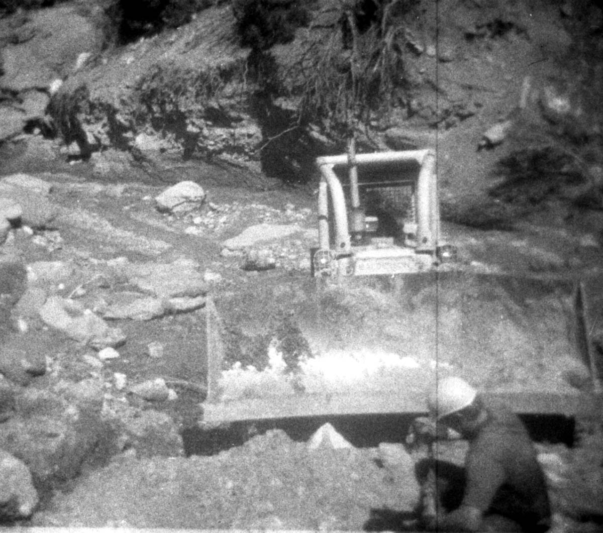 BW photos of rock slides in Kolob Canyons - 110mm. Bulldozer clearing debris.