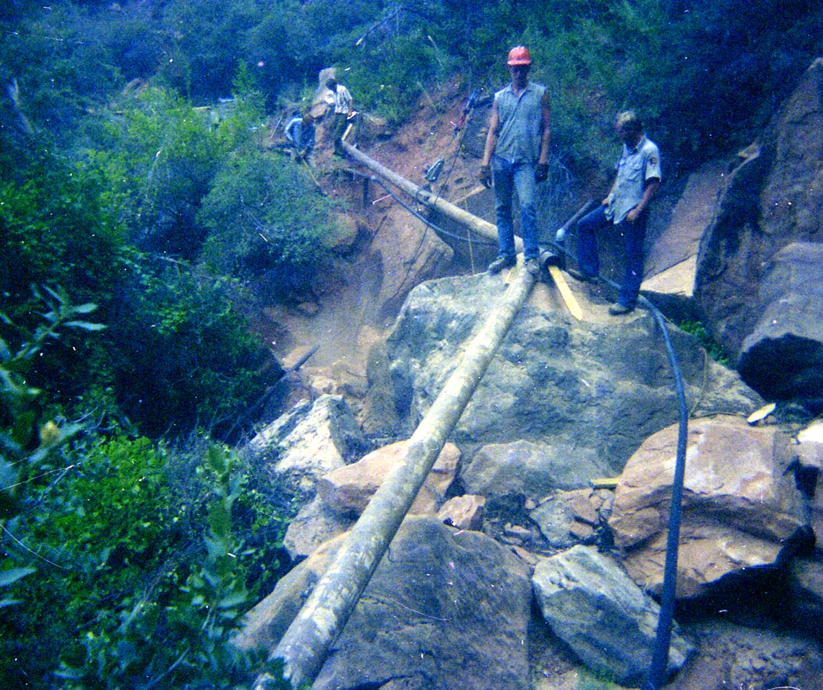 The Temple of Sinawava spring project - scaffolding construction and use.