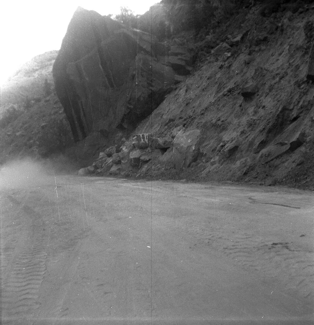 BW photo of rock slide near Echo Rock - 2.5" x 2.5".