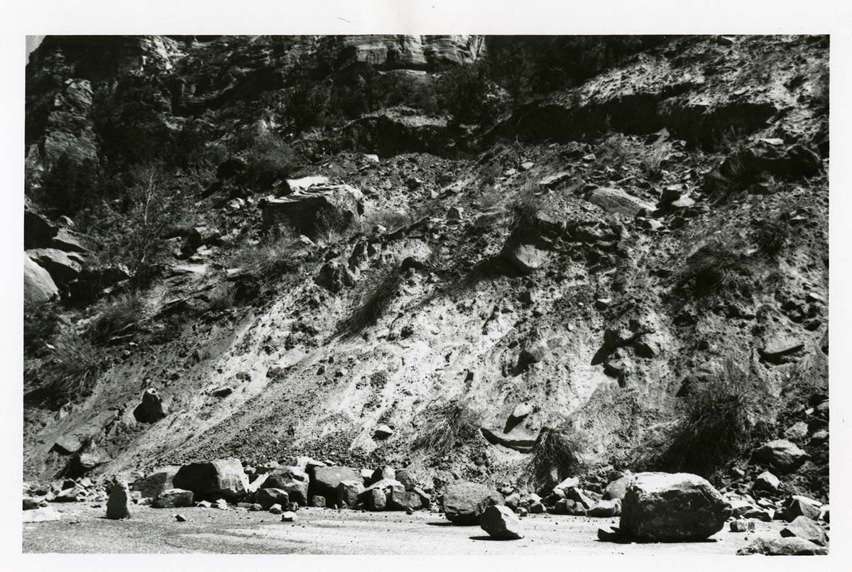 BW Photo of rock slide near echo rock - 35MM.