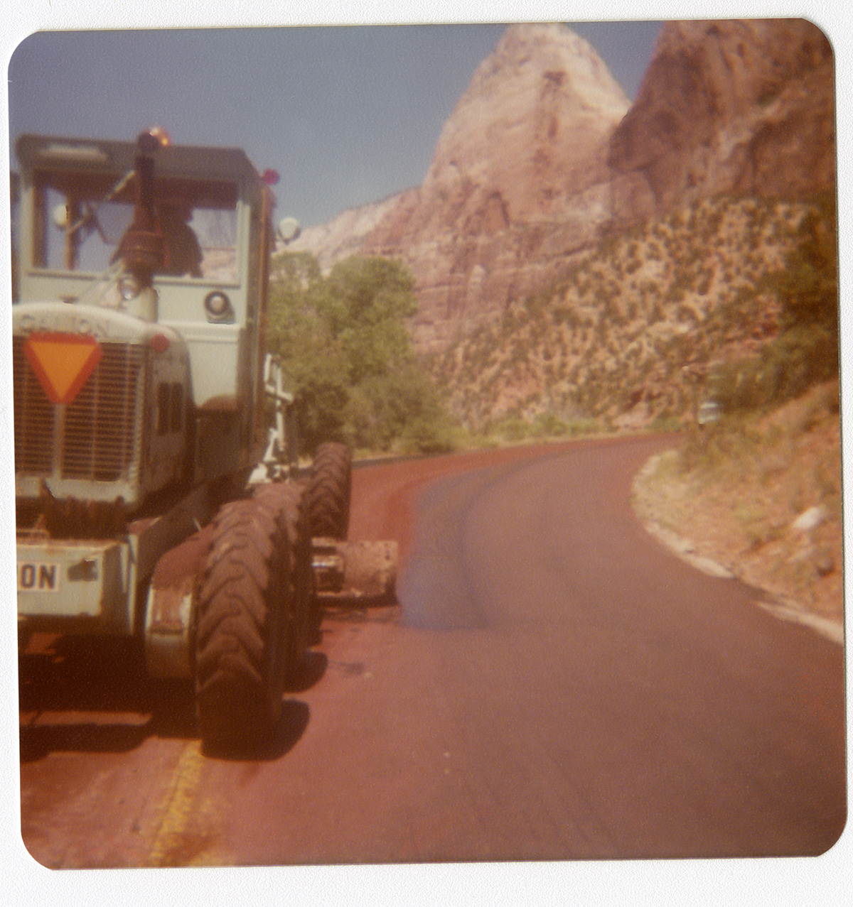 Construction vehicle during chipsealing of Zion roads.