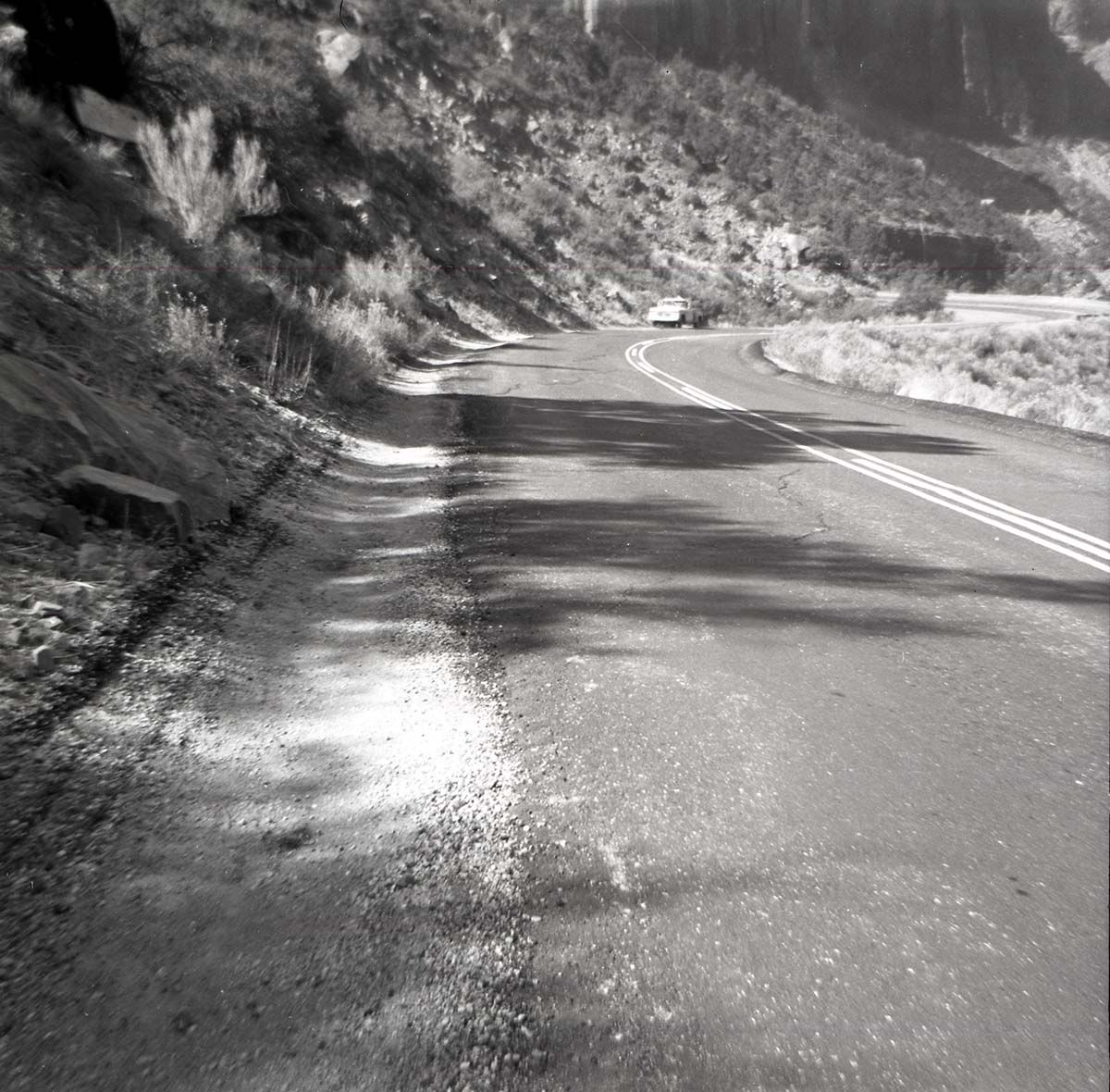 BW photo of rock slide near Echo Rock - 2.5" x 2.5".