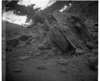 BW Photo of a rock slide along Route 2 - 110mm.