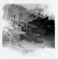 BW photo of the construction/modification of the Canyon Junction Spillway on the Virgin River.