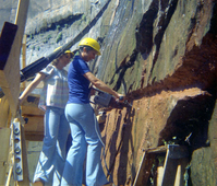 The Temple of Sinawava spring project - scaffolding construction and use.
