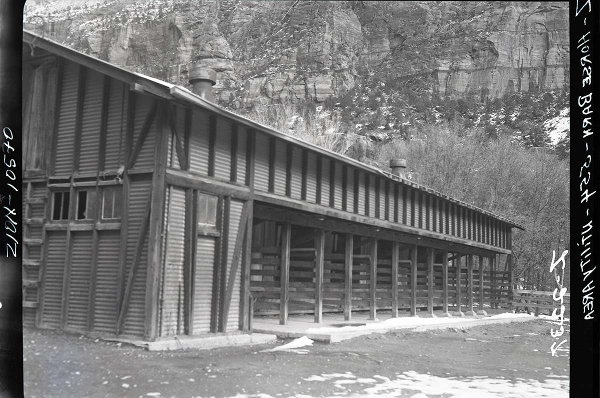 Horse barn, Zion utility area - Utah Parks Company, at the Court of the Patriarchs.