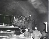 Machinery and crews drilling test cores in Zion-Mt. Carmel tunnel.