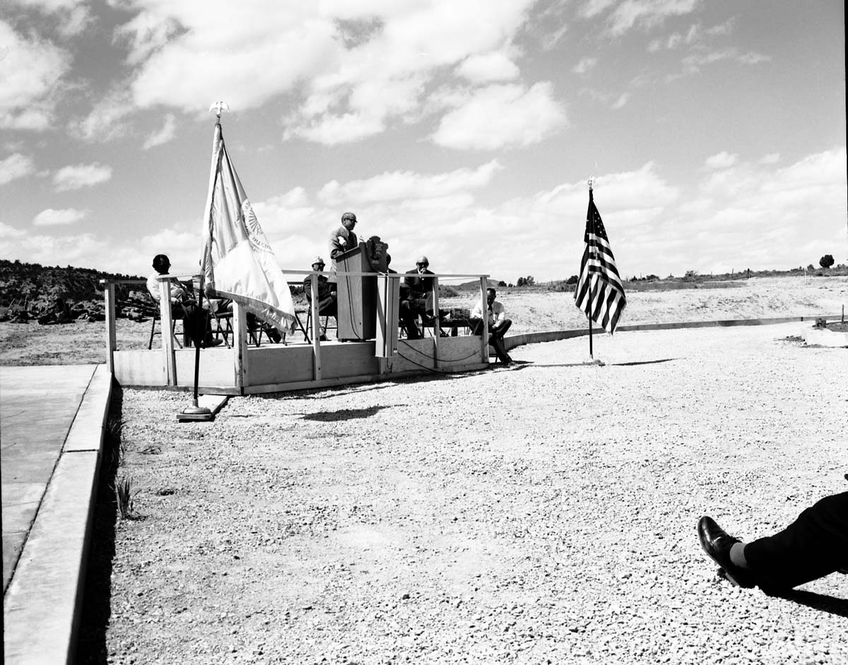 Director of Utah Division Of Natural Resources Gordon Harmston addressing visitors at the dedication of new Tribal and National Park Service Visitor Center and 50th anniversary at Pipe Spring National Monument.