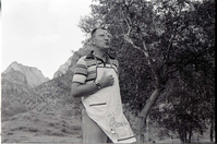 BW Photos of the Crocker/ Nicholson retirement barbeque. Superintendent Harold Grafe in apron speaking.