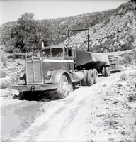 Construction vehicle during chipsealing of Kolob Canyon Road.