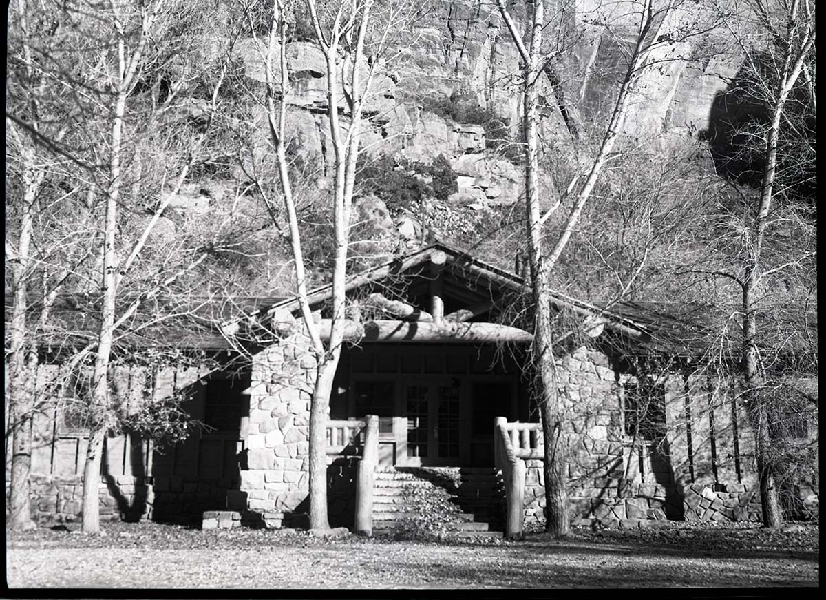 Male dormitory, front entrance at Zion Lodge.