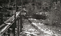 Lower bridge west of Union Pacific Lodge, west side of river.