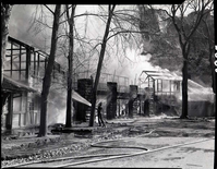 Accidental fire caused by the over-heating of the floor prior to laying tile on the second floor of the dining room.