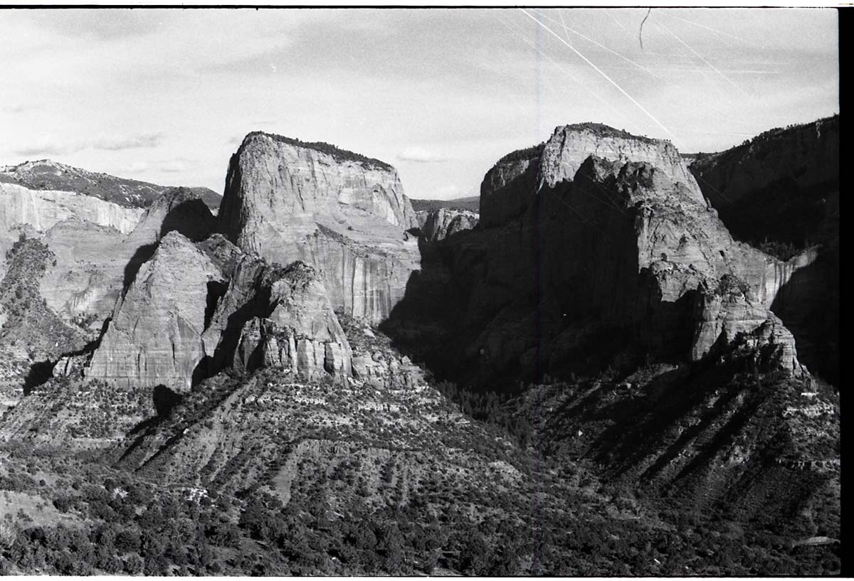 BW photos of rock slides in Kolob Canyons - 35mm.